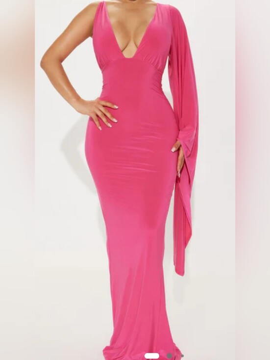 Fashion Nova Dresses & Skirts - Hot Pink One-Shoulder V-Neck Evening Gown